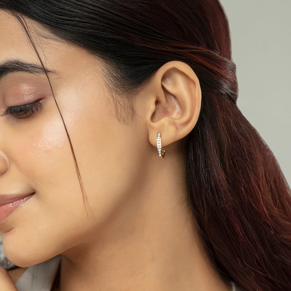 Sleek Luxe Gold & Diamond Hoop Earrings,,hi-res image number null