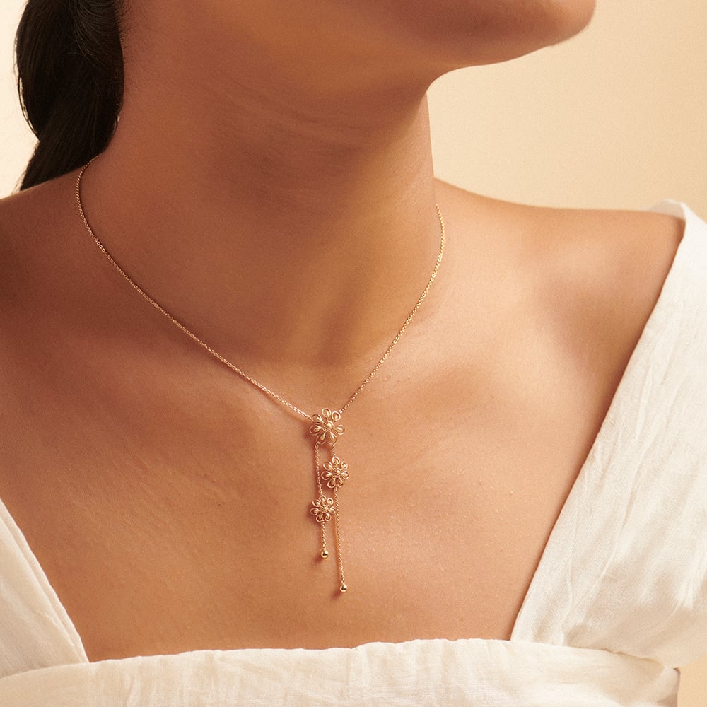 Radiant Floral Gold Lariat Necklace,,hi-res image number null