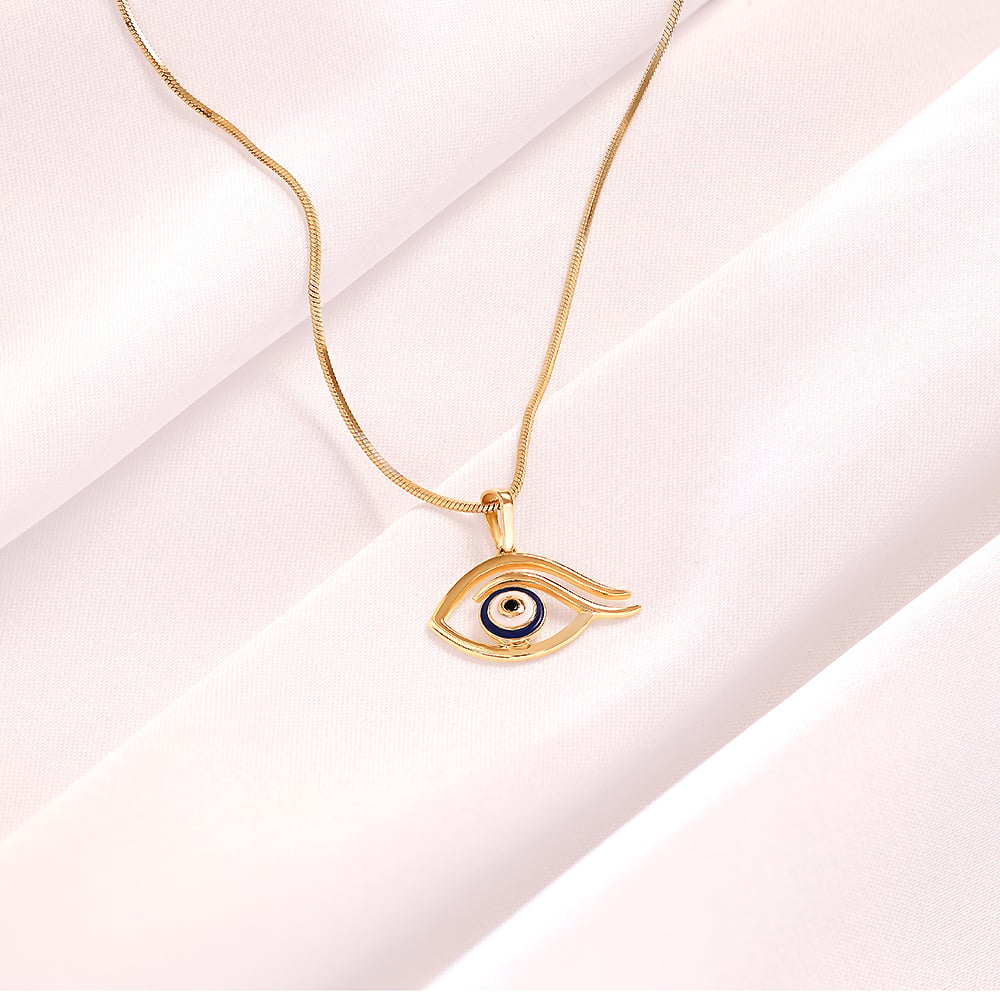 14KT Yellow Gold Minimal Evil Eye Pendant,,hi-res image number null
