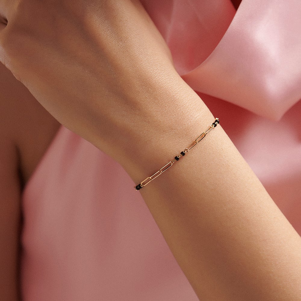 Sleek Geometric Gold Mangalsutra Bracelet,,hi-res image number null