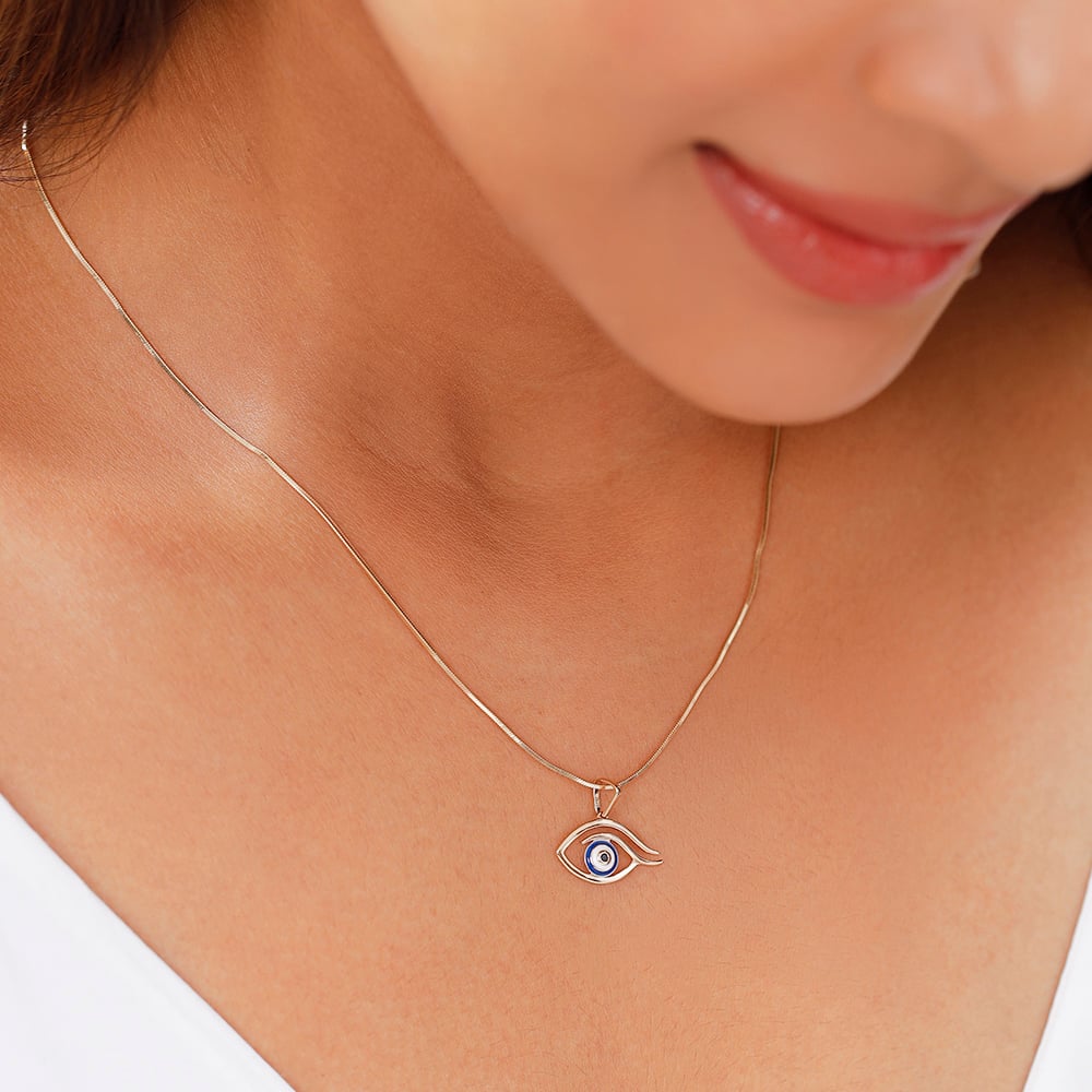 14KT Yellow Gold Minimal Evil Eye Pendant,,hi-res image number null