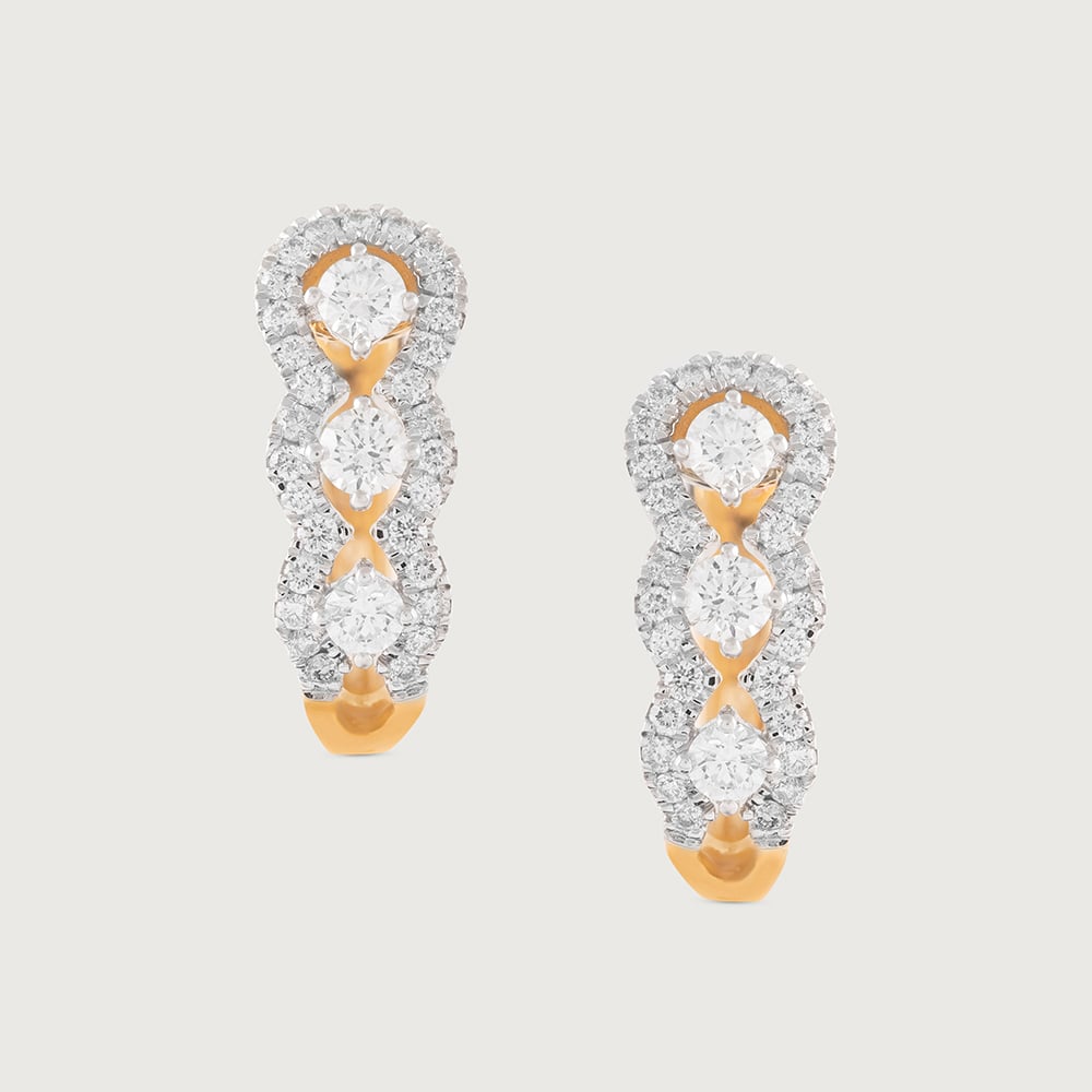 Sleek Edge Gold & Diamond Hoop Earrings,,hi-res image number null