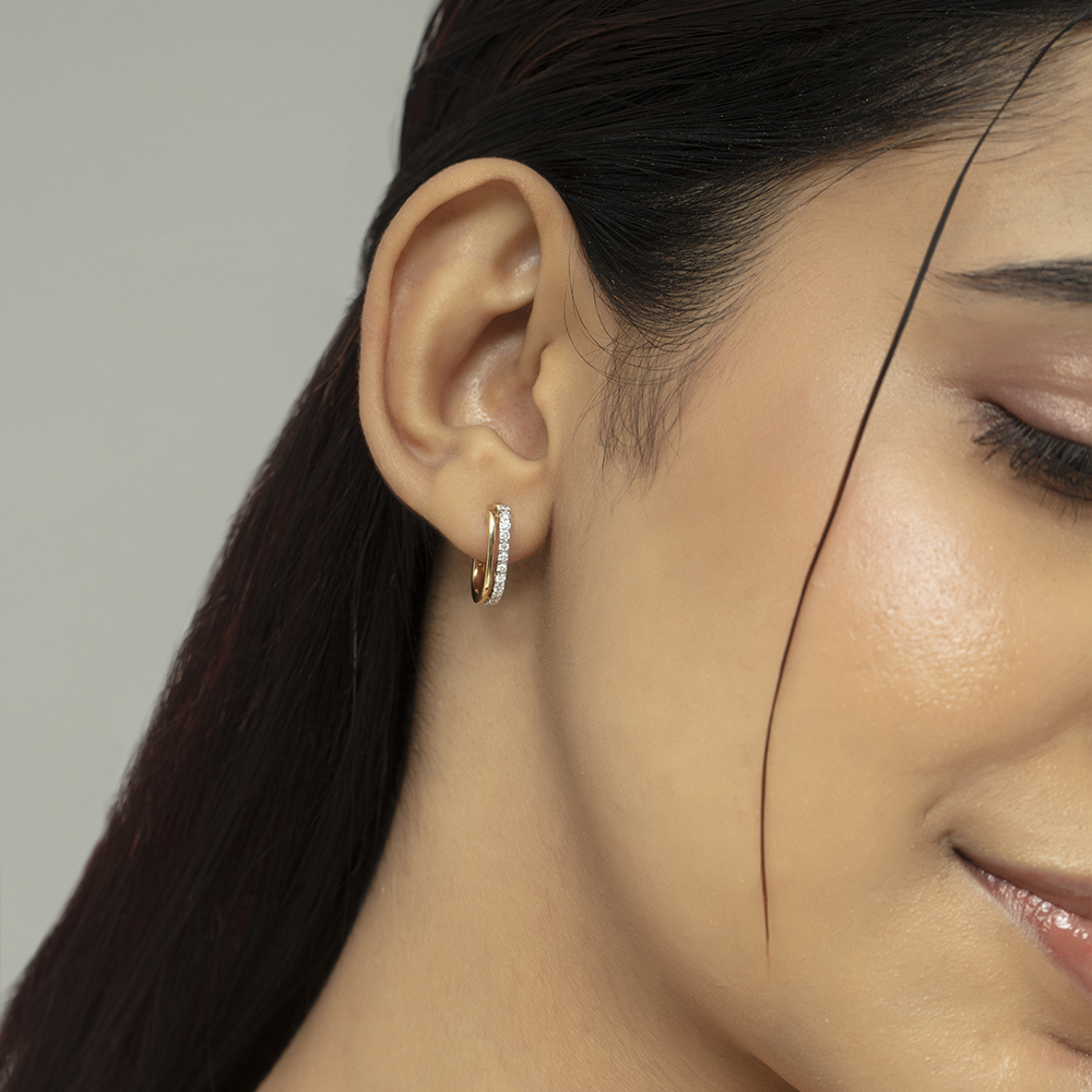Dazzling Square Gold & Diamond Hoop Earrings,,hi-res image number null