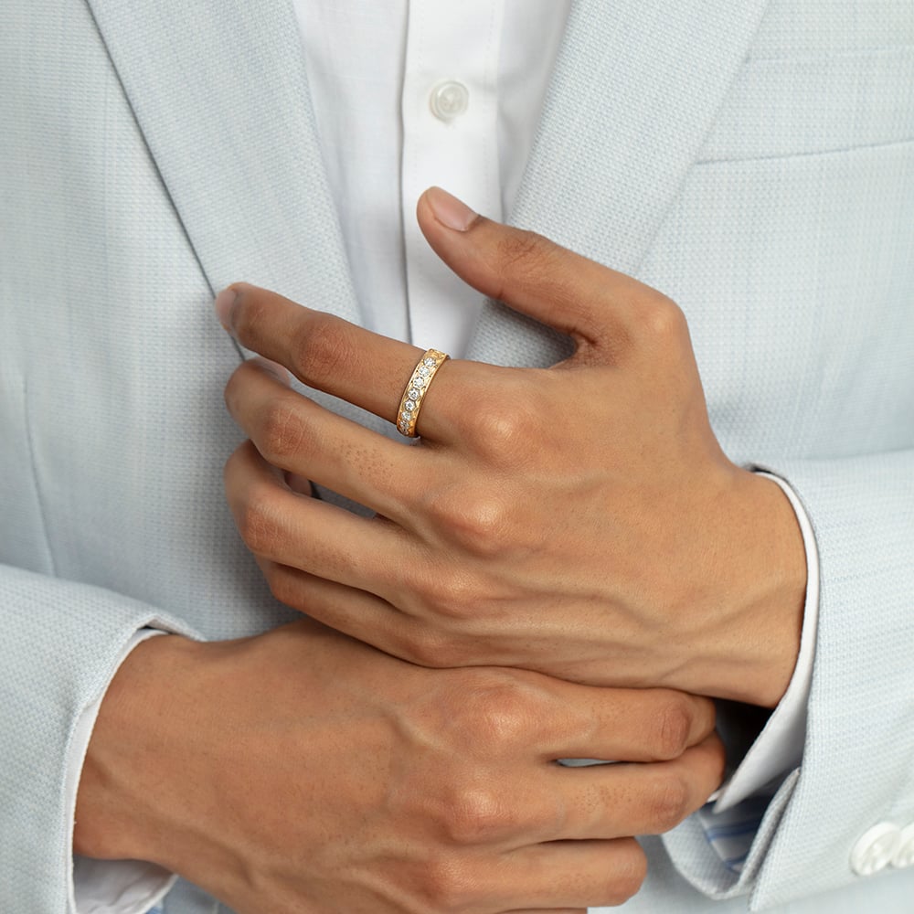 Honeycomb Flex Gold & Diamond Ring for Men,,hi-res image number null