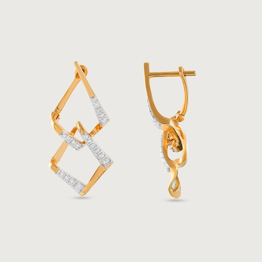 Geometric Glam Gold & Diamond Hoop Earrings,,hi-res image number null