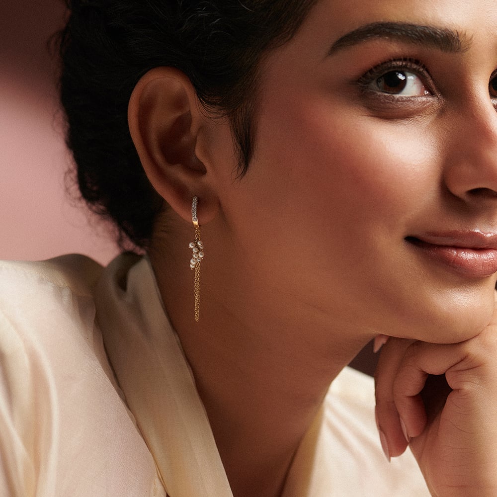 Graceful Cascading Pearl Gold Hoop Earrings,,hi-res image number null