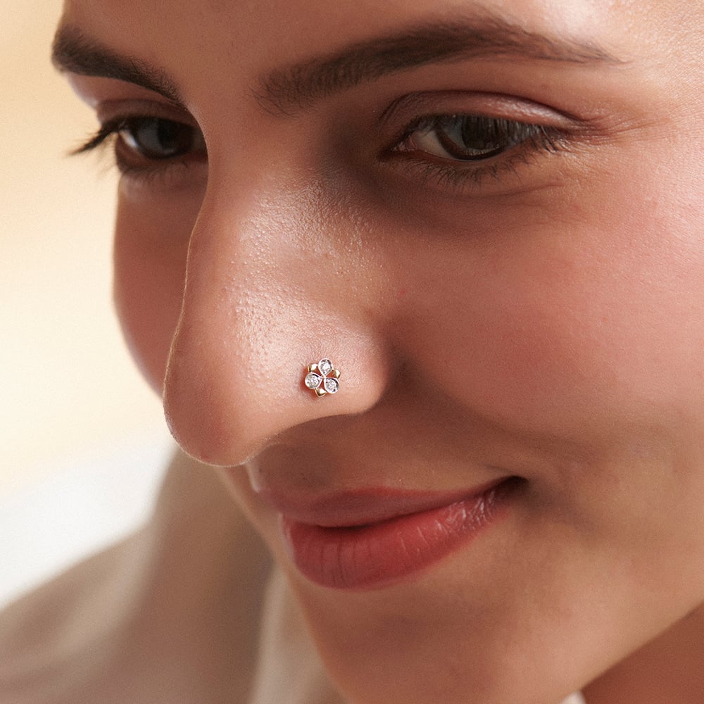 Glowing Triad Diamond Nose Pin,,hi-res image number null
