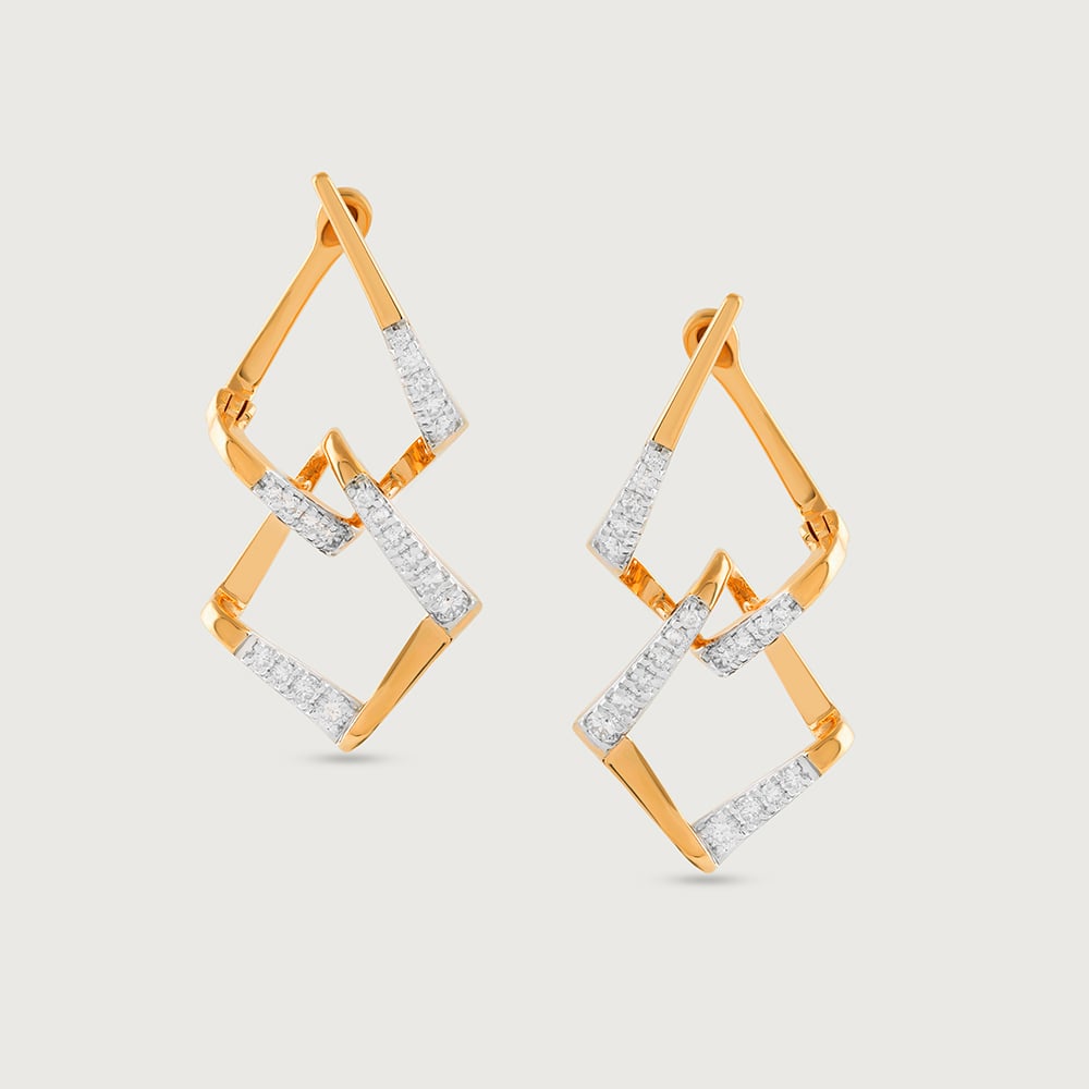 Geometric Glam Gold & Diamond Hoop Earrings,,hi-res image number null
