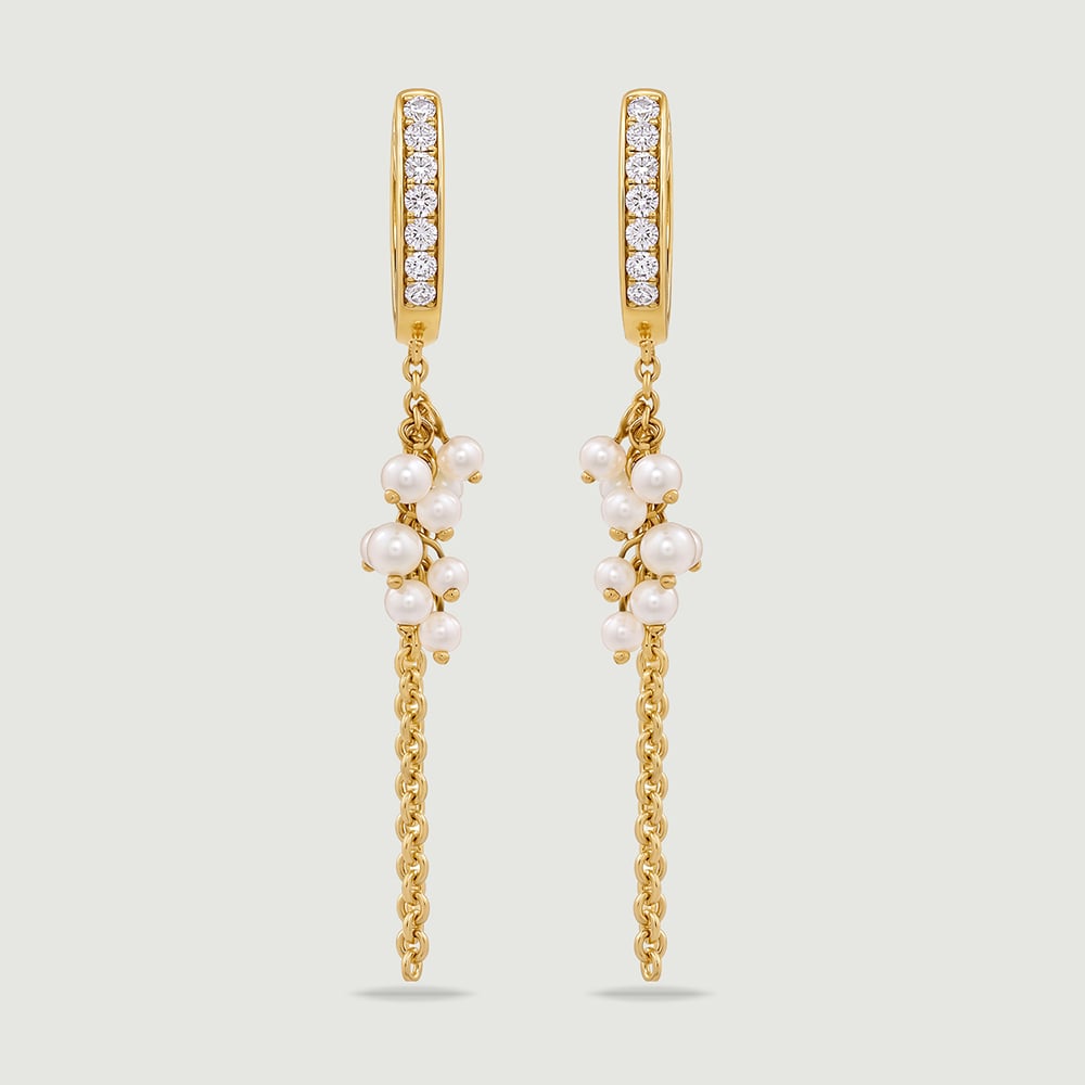 Graceful Cascading Pearl Gold Hoop Earrings,,hi-res image number null