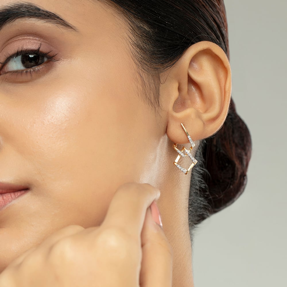 Geometric Glam Gold & Diamond Hoop Earrings,,hi-res image number null