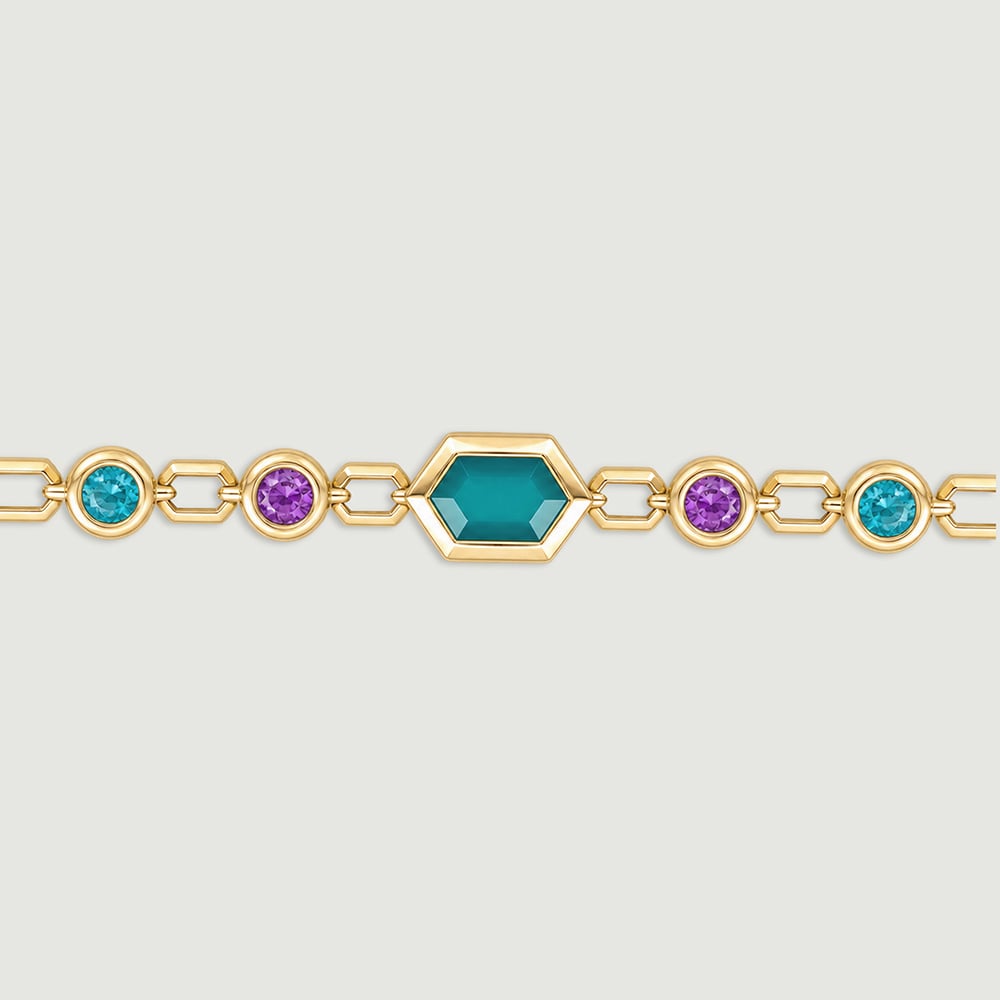 Rhythmic Linked Amethyst Emerald and Onyx Bracelet,,hi-res image number null