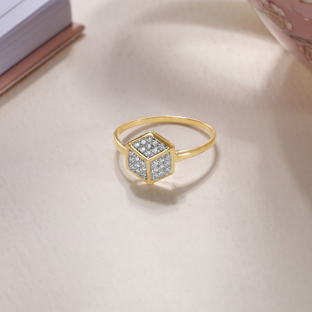 Geometric Glamour 14KT Gold & Diamond Ring,,hi-res image number null