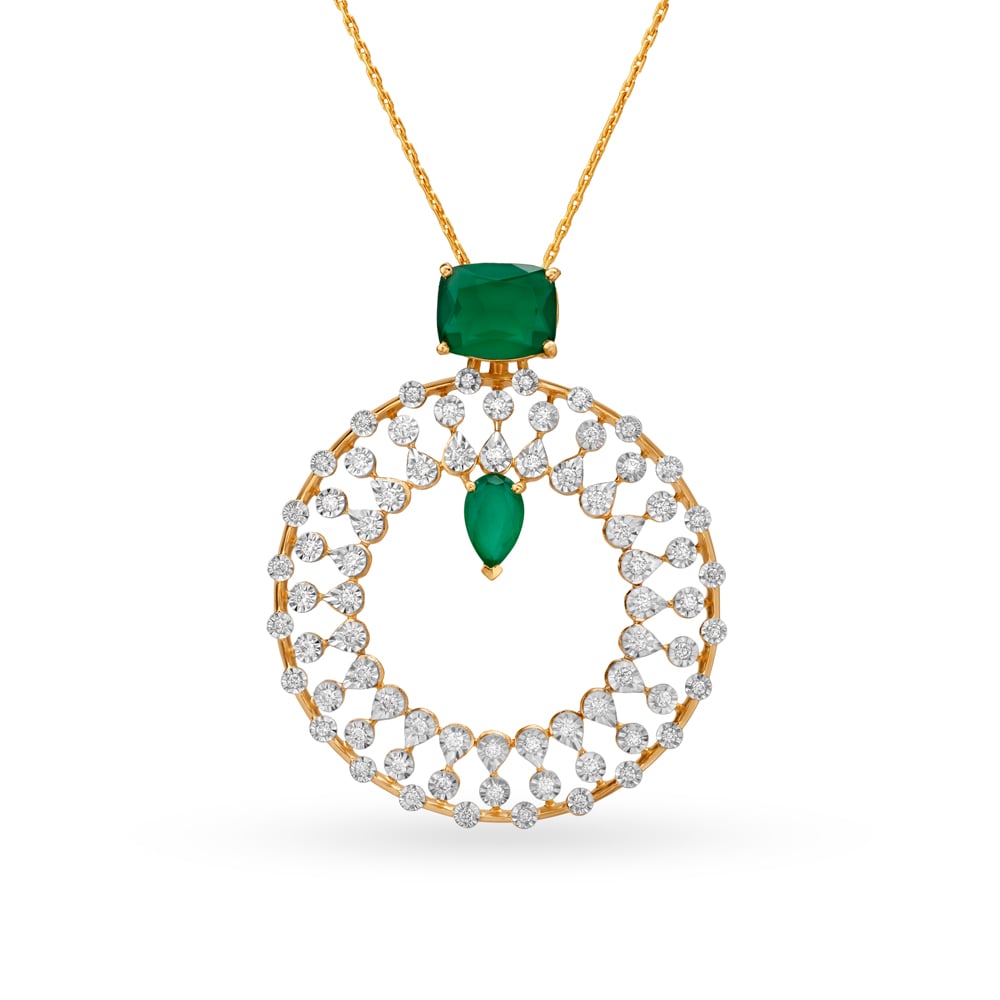 

Breath-taking Circular Diamond Pendant Studded With Coloured Stone