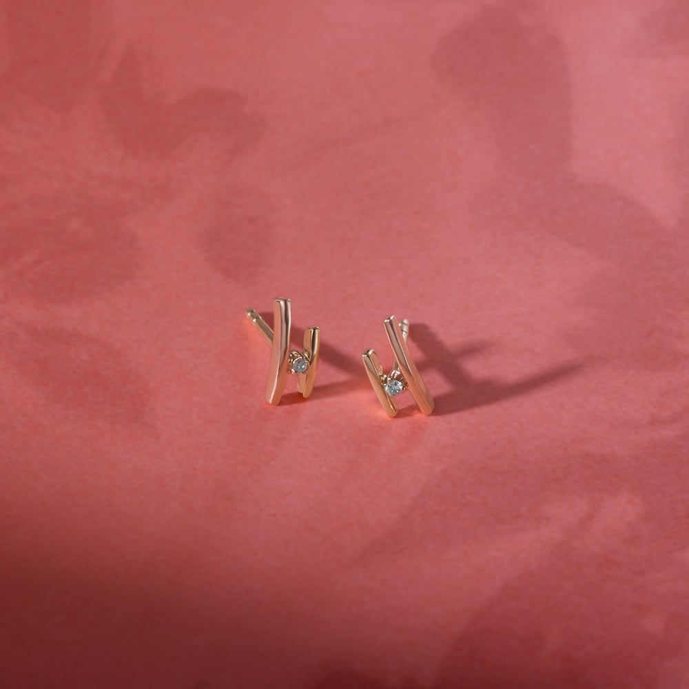 Divine Duo 14KT Yellow & Rose Gold Diamond Stud Earrings,,hi-res image number null