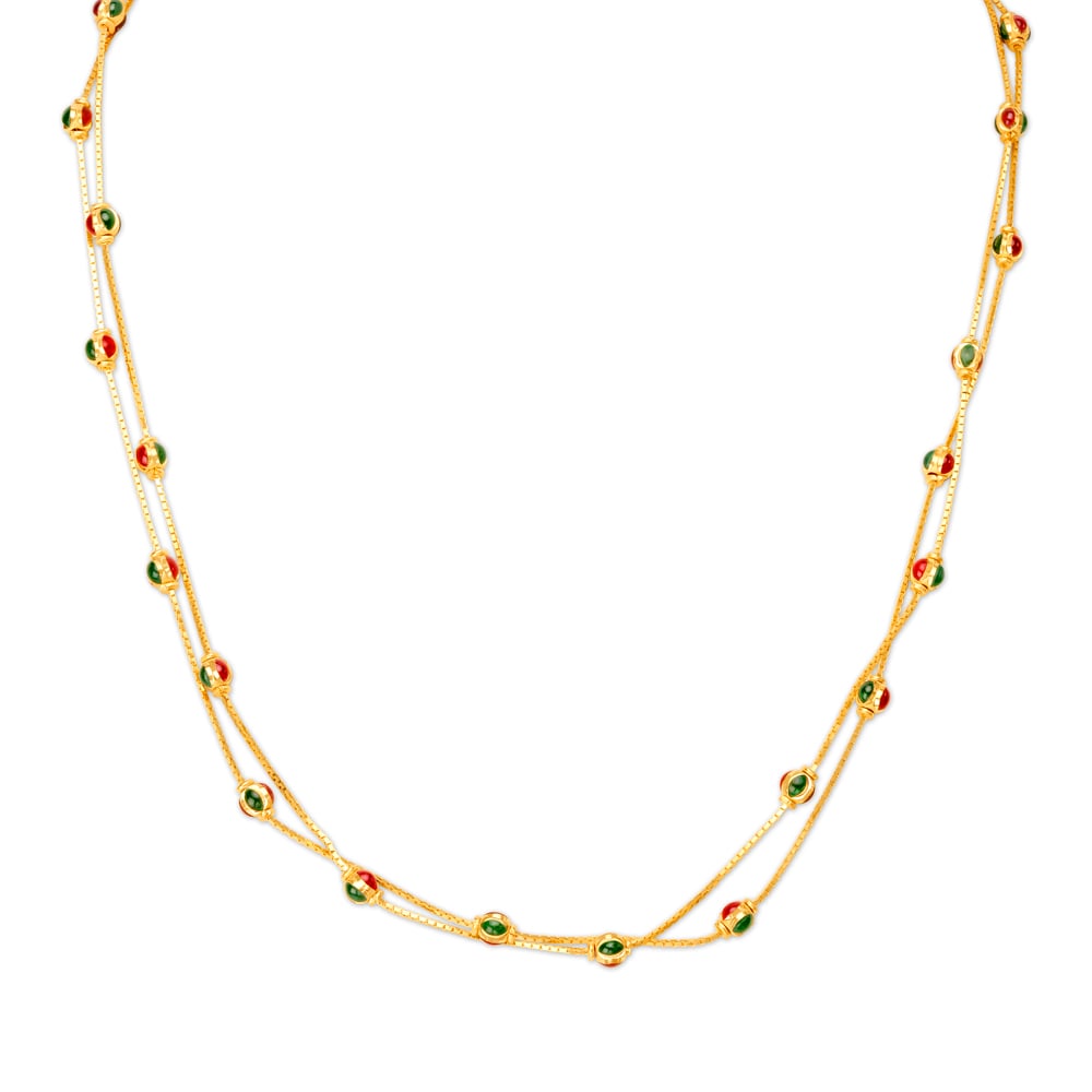 Contemporary Two Row Bead Gold Chain,,hi-res image number null
