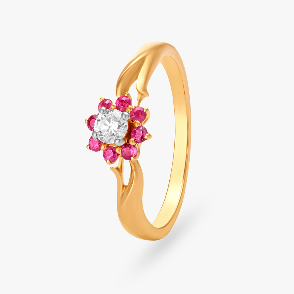 Burmese Ruby & Diamond Flower Ring JL R 61