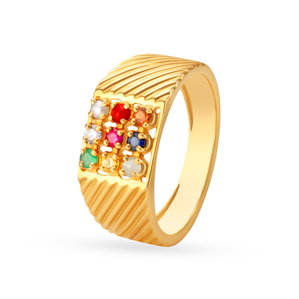 Certified Fancy Flower Design Navratna Ring - Gleam Jewels