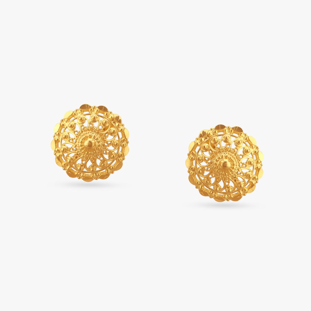 Spiral Bloom Gold Stud Earrings,,hi-res image number null