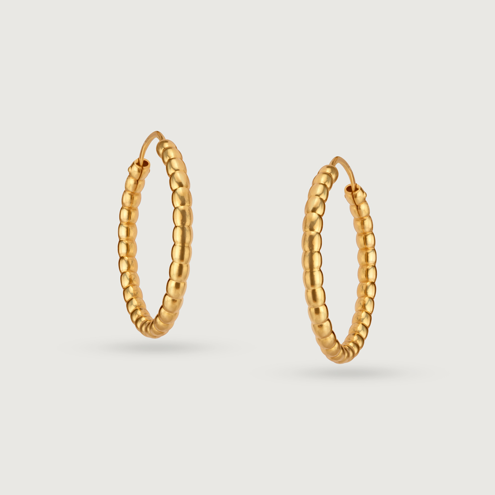 22KT Yellow Gold Radiant Beaded Hoop Earrings,,hi-res image number null