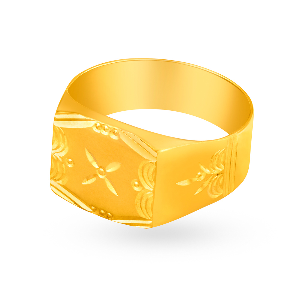 Geometric Embossed Gold Ring for Men,,hi-res image number null