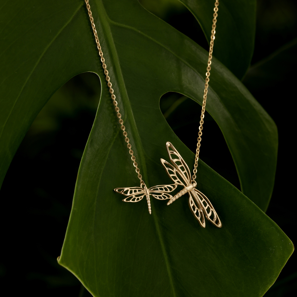 Twin Dragonfly Gold Necklace,,hi-res image number null