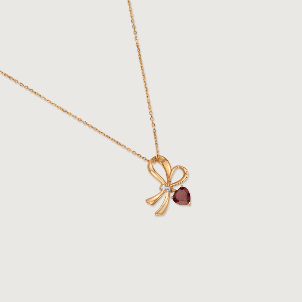 Red Garnet Splendour 14 Kt Gold & Diamond Pendant and Chain,,hi-res image number null
