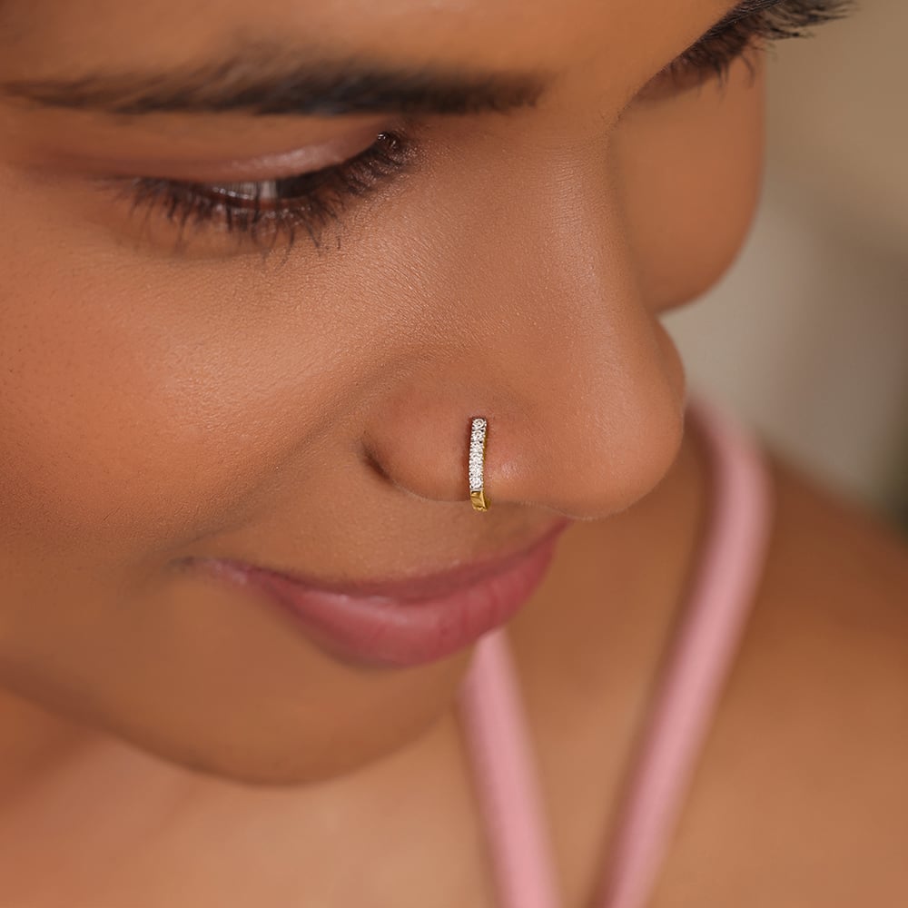 14KT Yellow Gold Diamond Nose Pin,,hi-res image number null