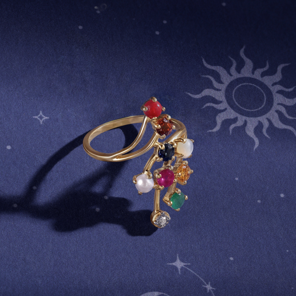 Gemstone Symphony 14KT Navaratna Ring,,hi-res image number null
