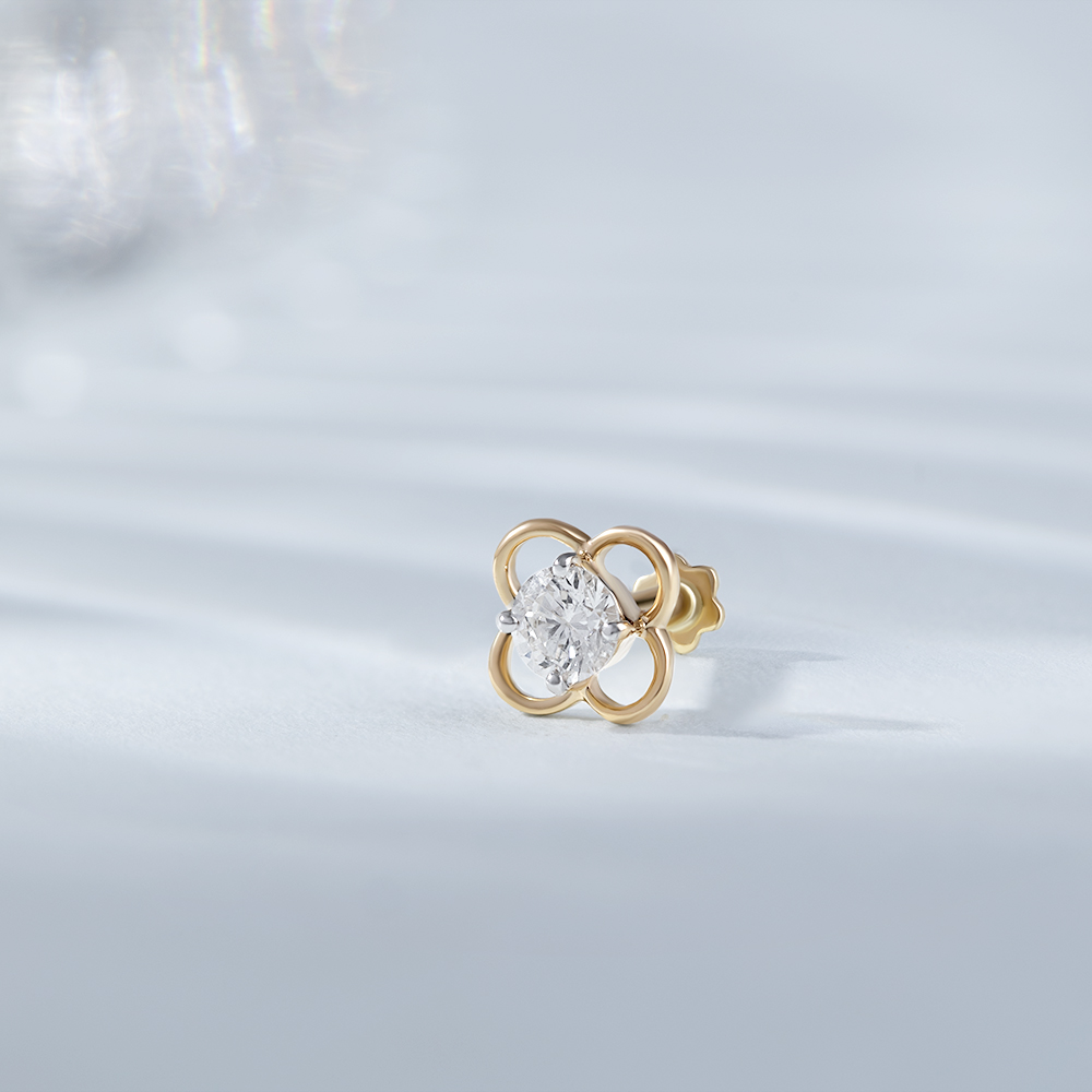 Floral Orbit Gold and Diamond Nose Pin,,hi-res image number null