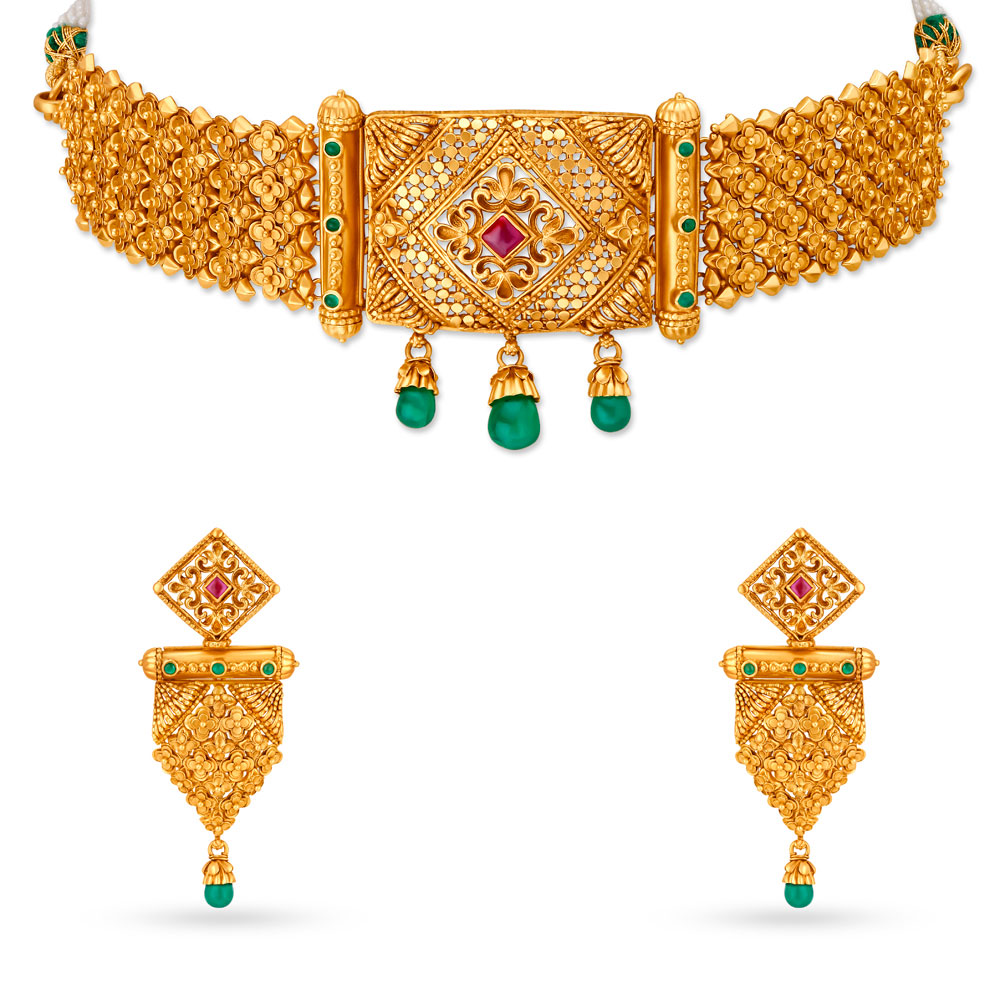 Glorious Floral Gold Necklace Set,,hi-res image number null