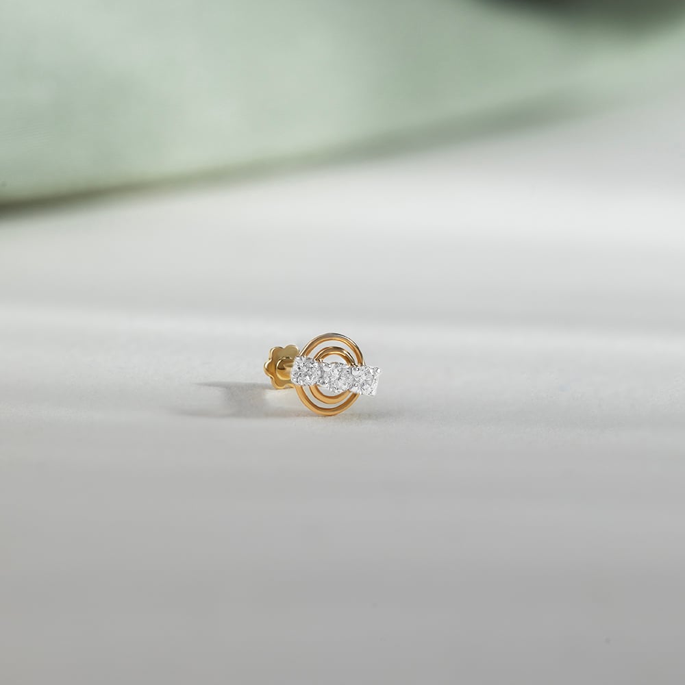 Cosmic Loop Gold and Diamond Nose Pin,,hi-res image number null