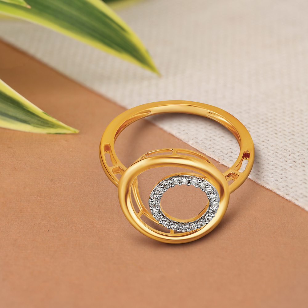 Geometric 18 Karat Yellow Gold And Diamond Finger Ring,,hi-res image number null
