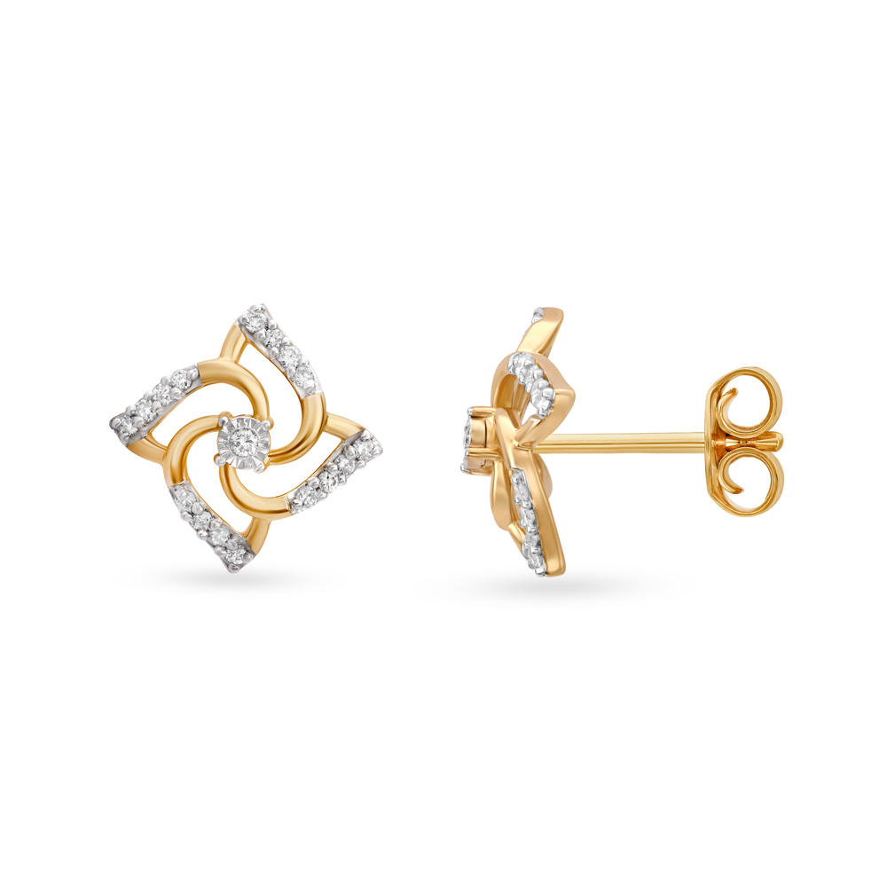 Pinwheel Inspired Gold and Diamond Stud Earrings,,hi-res image number null