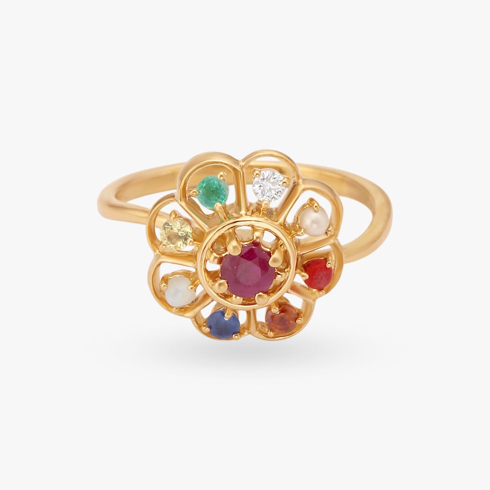 Navratna Flower Diamond Ring,,hi-res image number null