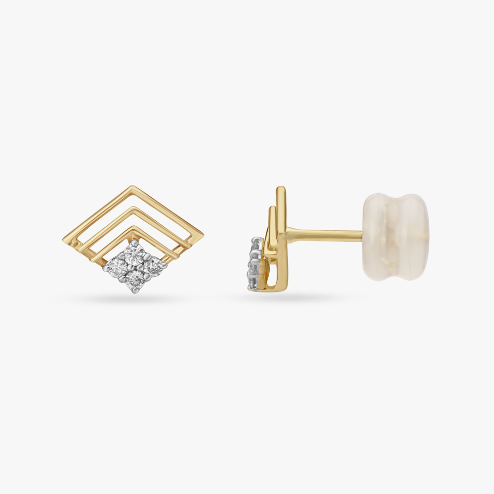 Elegant Geometrical Shape Gold and Diamond Stud Earrings,,hi-res image number null