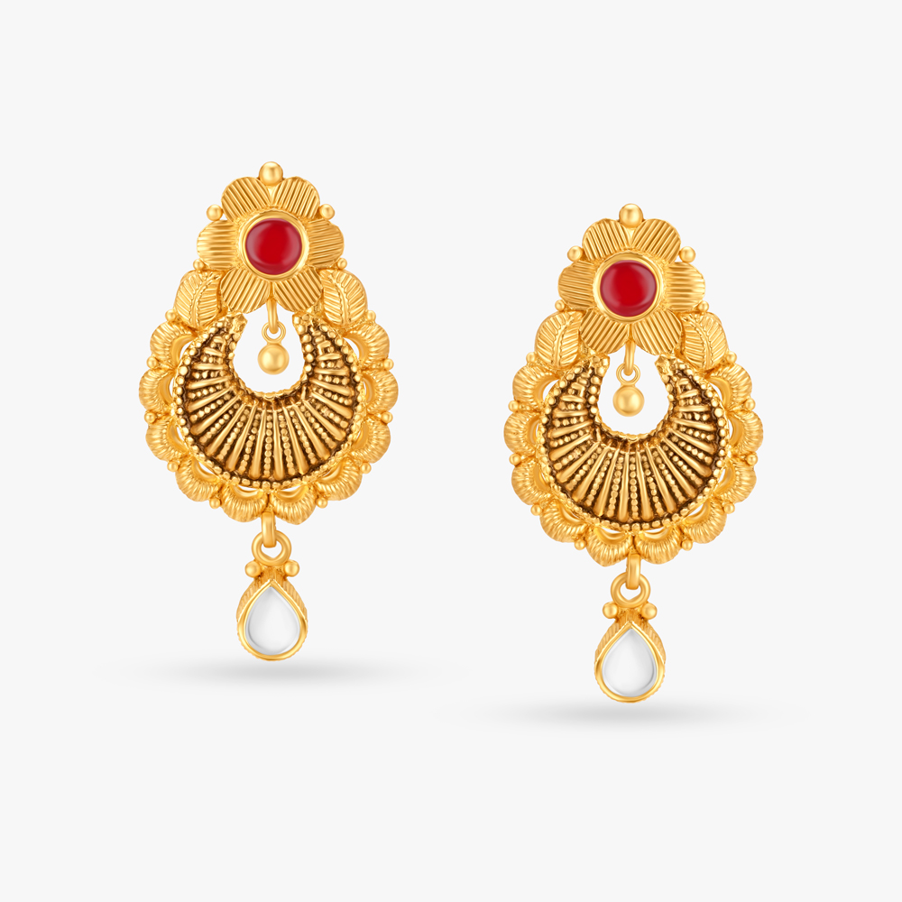 Floral Kundan Drop Earrings,,hi-res image number null
