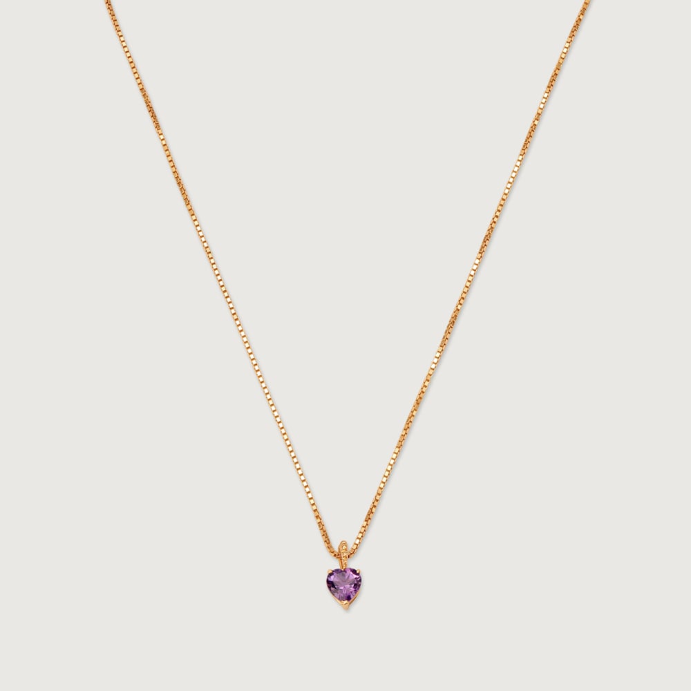 Heart of Amethyst 14 Kt Gold Chain and Pendant,,hi-res image number null