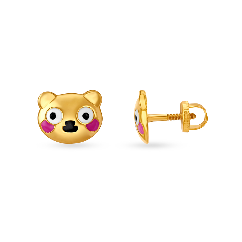 Pretty Teddy Emoji Gold Stud Earrings for Kids,,hi-res image number null