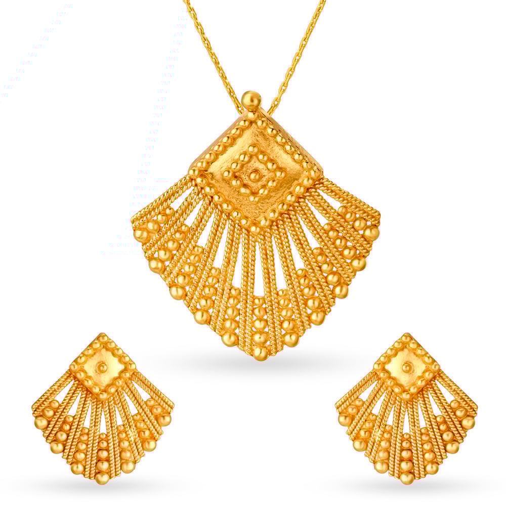 

Radiant Gold Pendant and Earrings Set