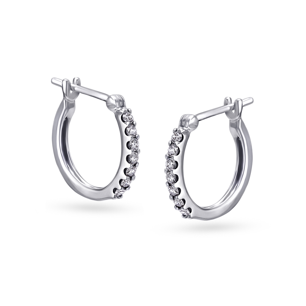 Sparkling Sleek Diamond Hoop Earrings in White Gold,,hi-res image number null