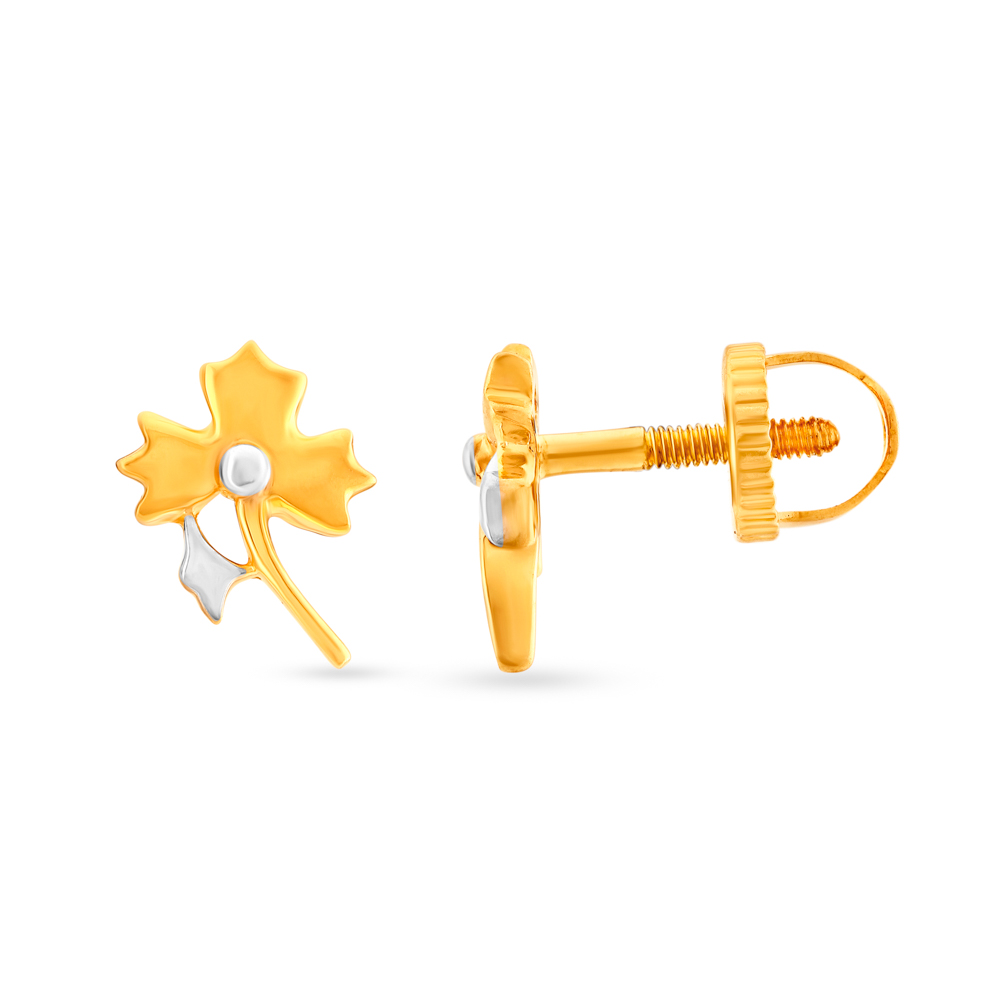 Glowing Leaf Pattern Fancy Gold Stud Earrings,,hi-res image number null