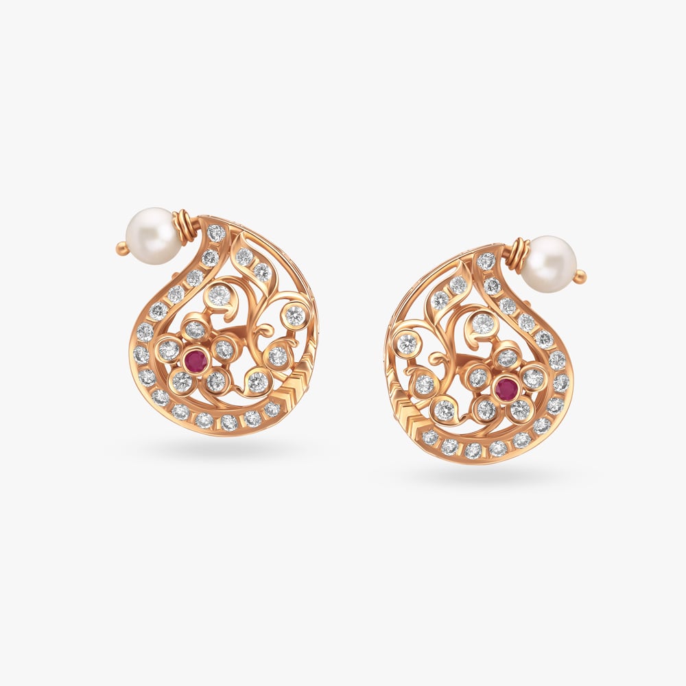 Paisley Radiance Diamond and Ruby Stud Earrings,,hi-res image number null