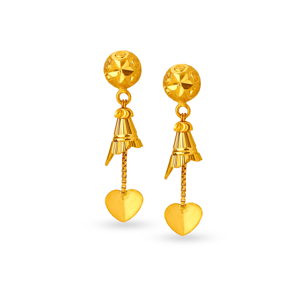Ultra Modern Heart Shape Gold Drop Earrings
