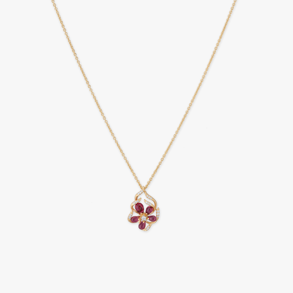 Crimson Bloom Diamond Pendant with Chain,,hi-res image number null