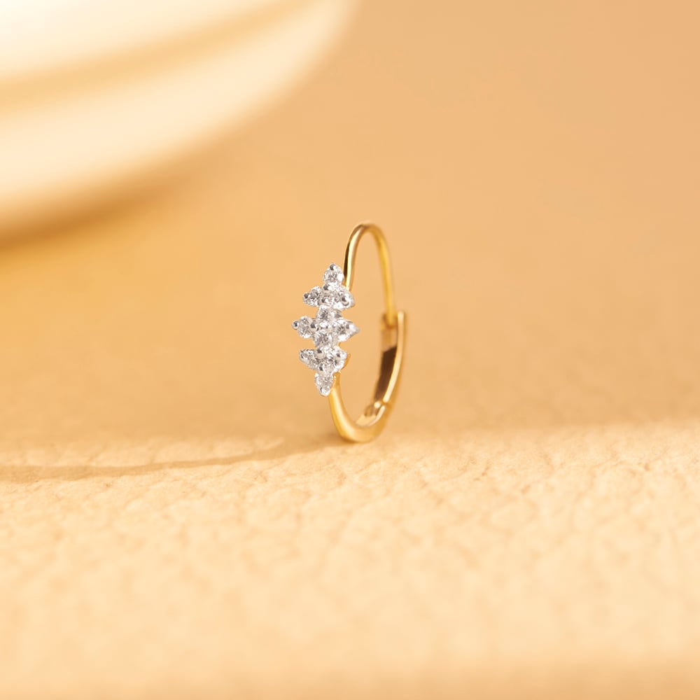 14K Semi-Solid Gold CZ Flower Nose Stud - 22G | Banter