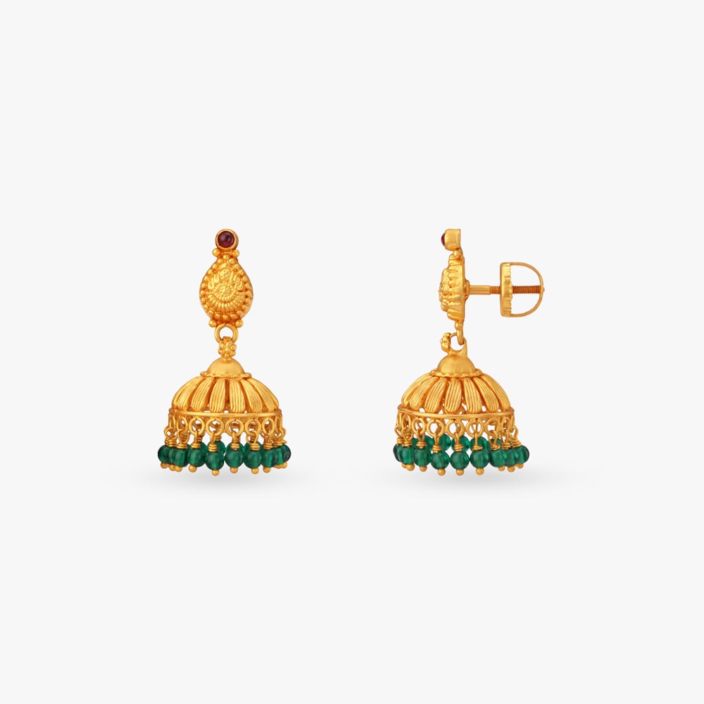 Temple Motif Dome Jhumka Earrings,,hi-res image number null