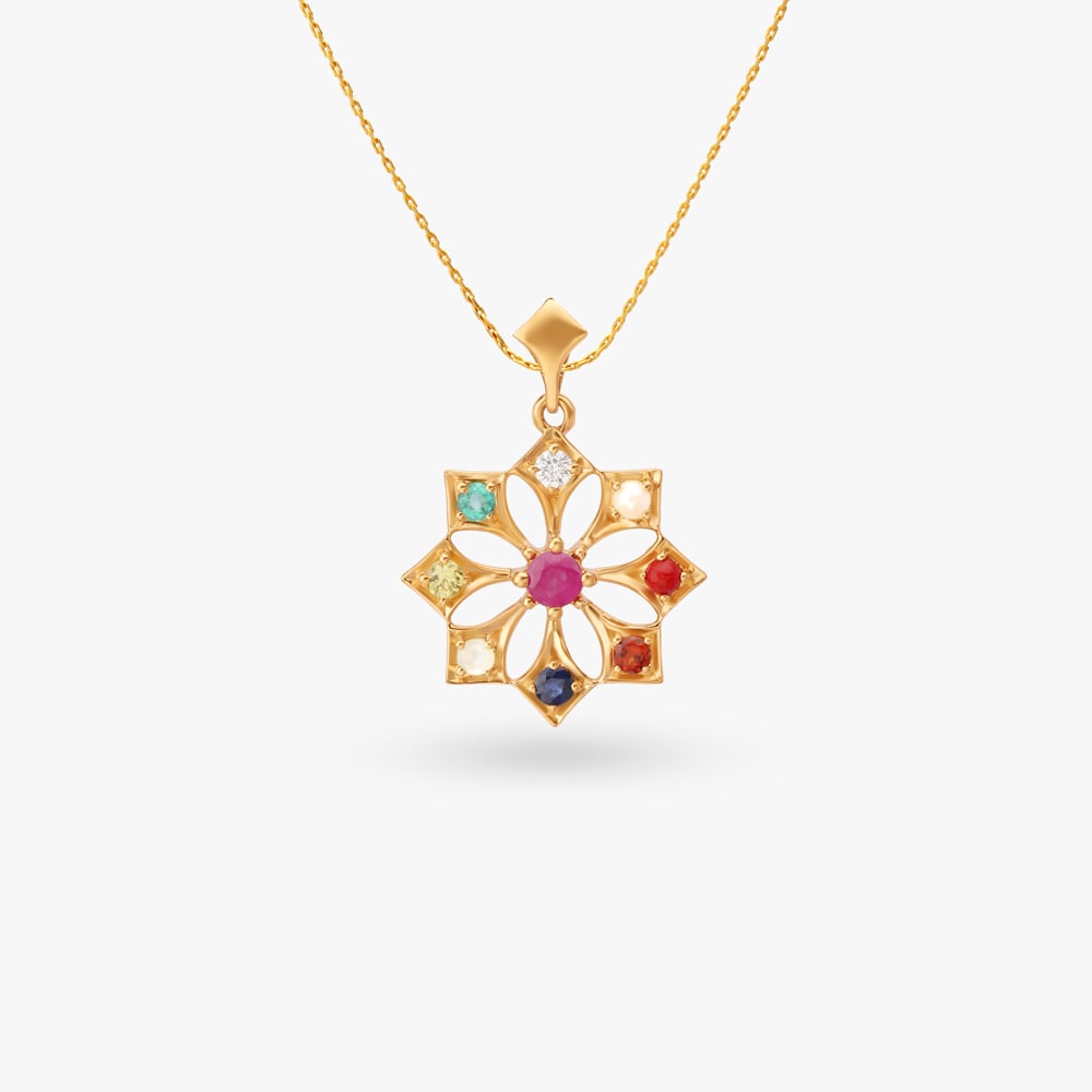 Regal Navaratna Diamond Pendant,,hi-res image number null