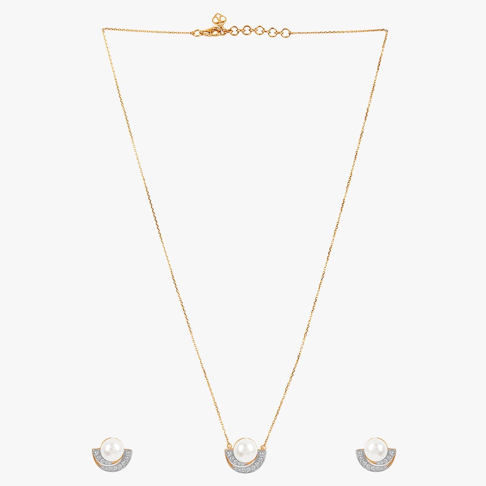 Mooncrest Pearl Diamond Pendant with Chain and Earrings Set,,hi-res image number null