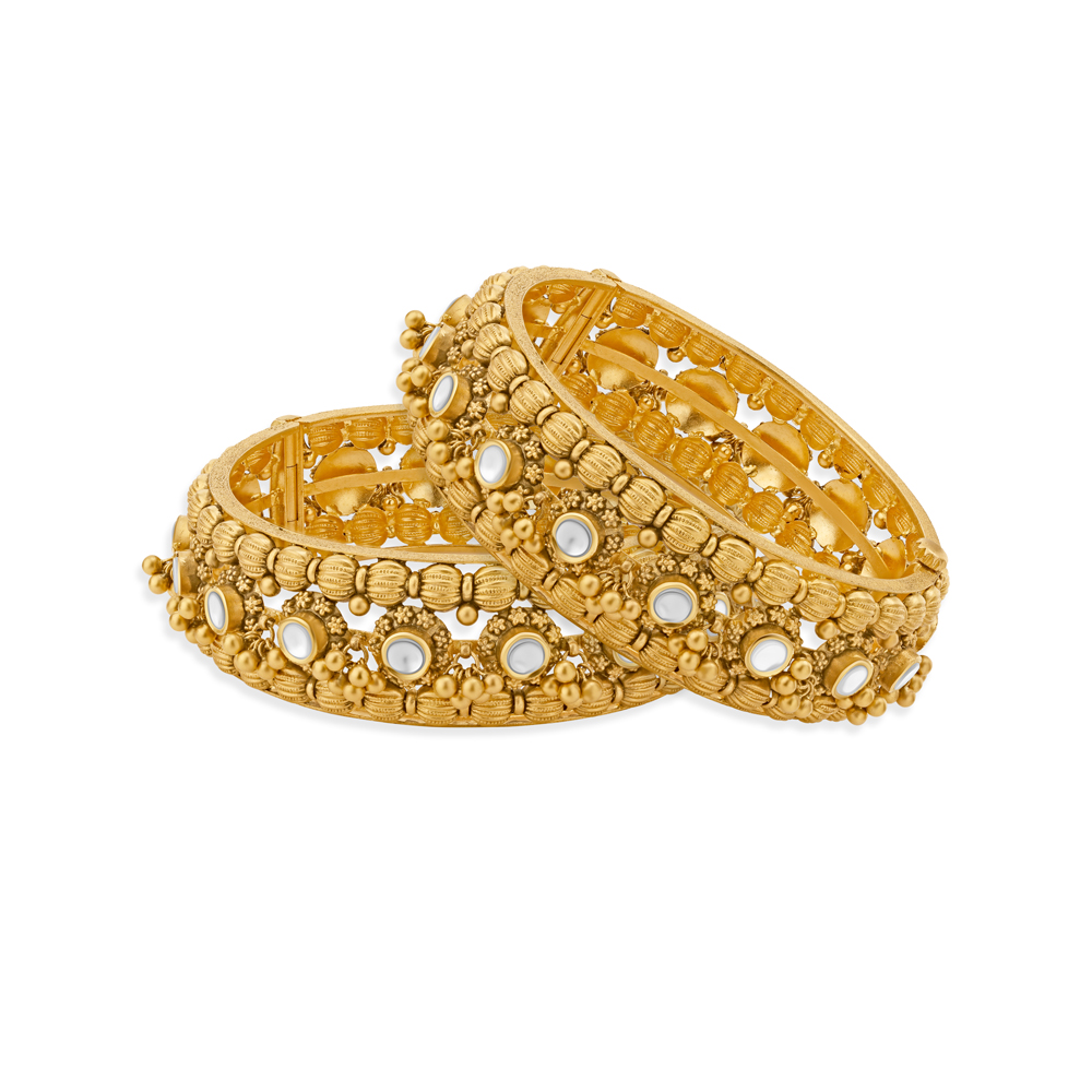 Striking Gold Antique Ball Ghughar Bangle,,hi-res image number null