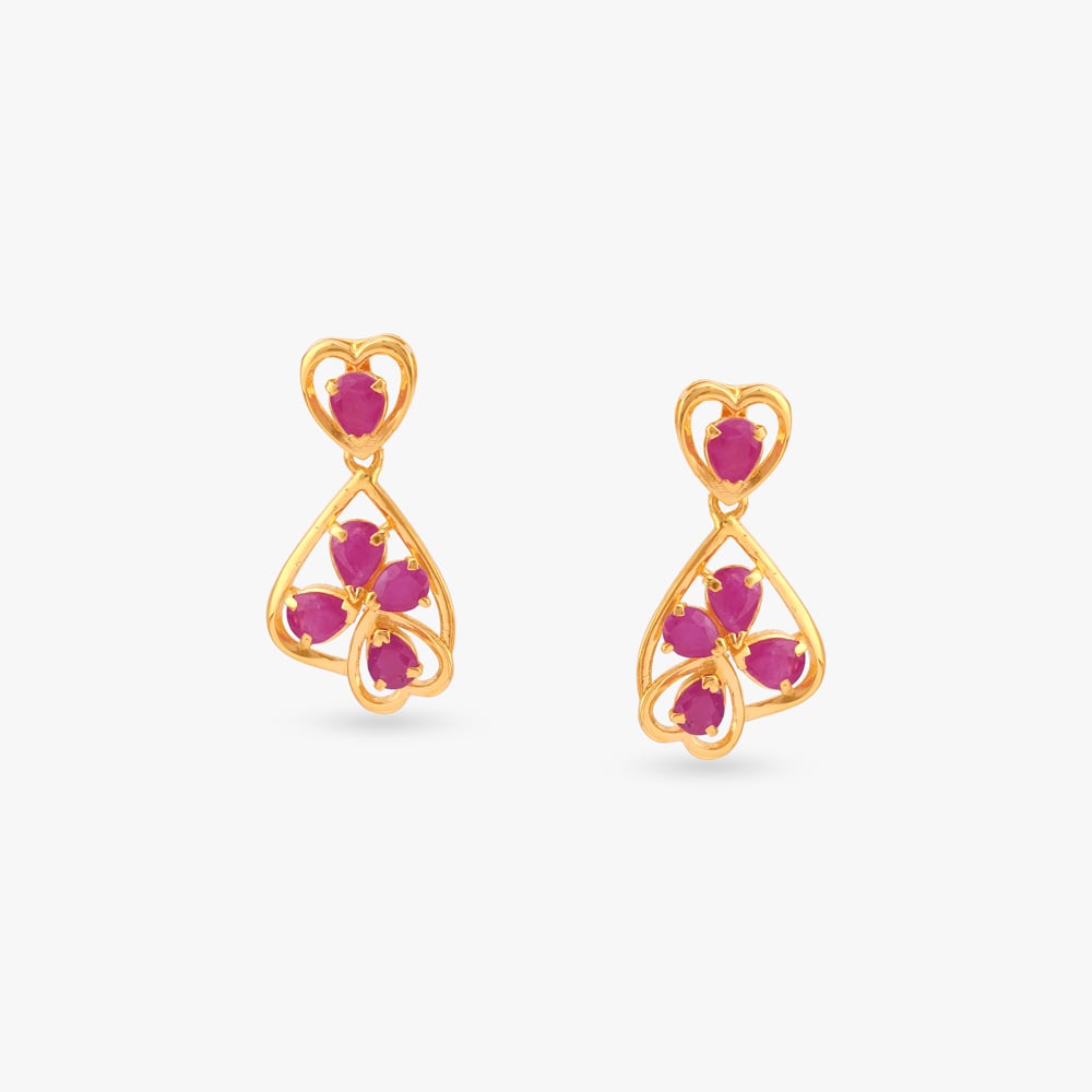 

Heart Petal Ruby Drop Earrings